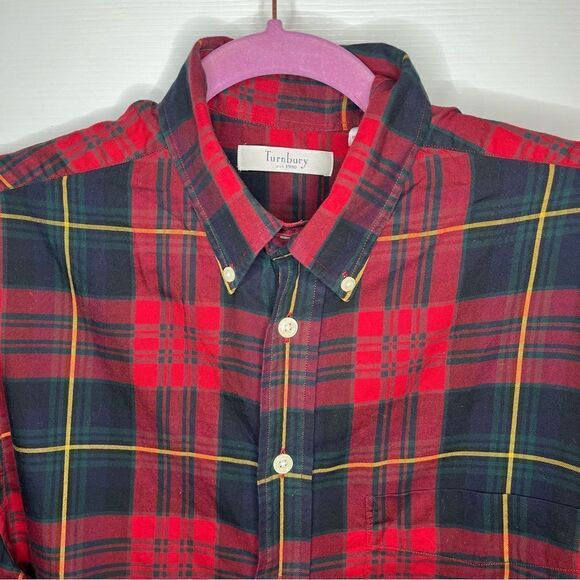 Turnbury Red Plaid Button Down Shirt Button Collar M 33 - Picture 3 of 10